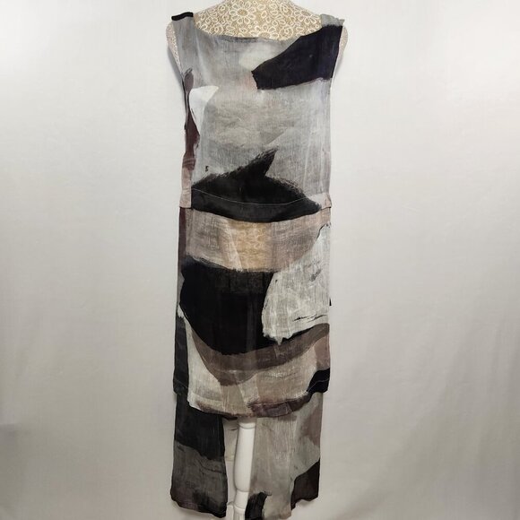 Banana Blue Australia Women's Size M Gray Silk Linen Blend Sleeveless Dress Art - Picture 15 of 15
